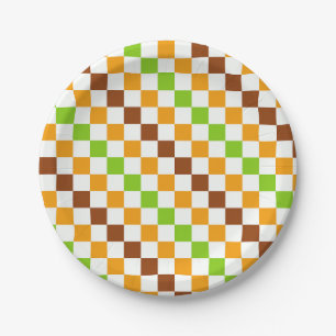 Harvest diagonal checkerboard pattern paper plates