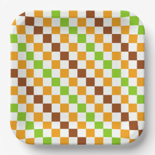 Harvest diagonal checkerboard pattern paper plates