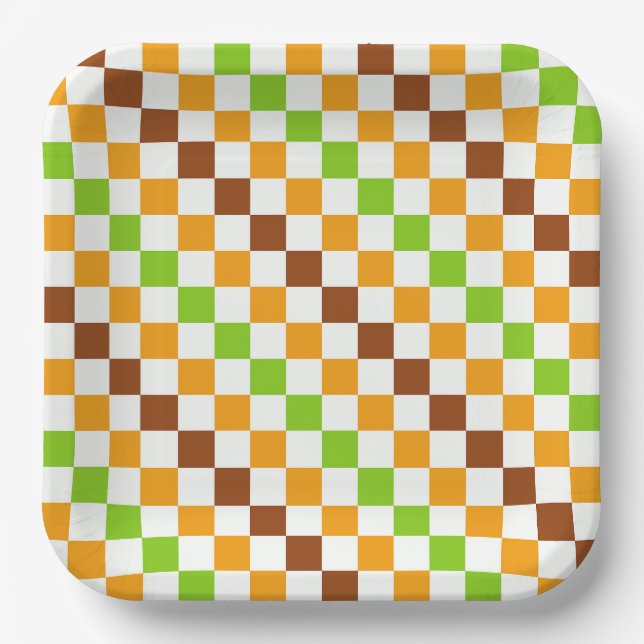 Harvest diagonal checkerboard pattern paper plates (Front)