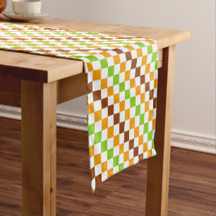 Harvest diagonal checkerboard pattern short table runner