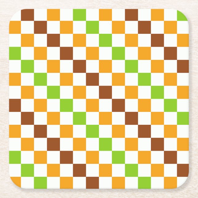 Harvest diagonal checkerboard pattern square paper coaster (Front)