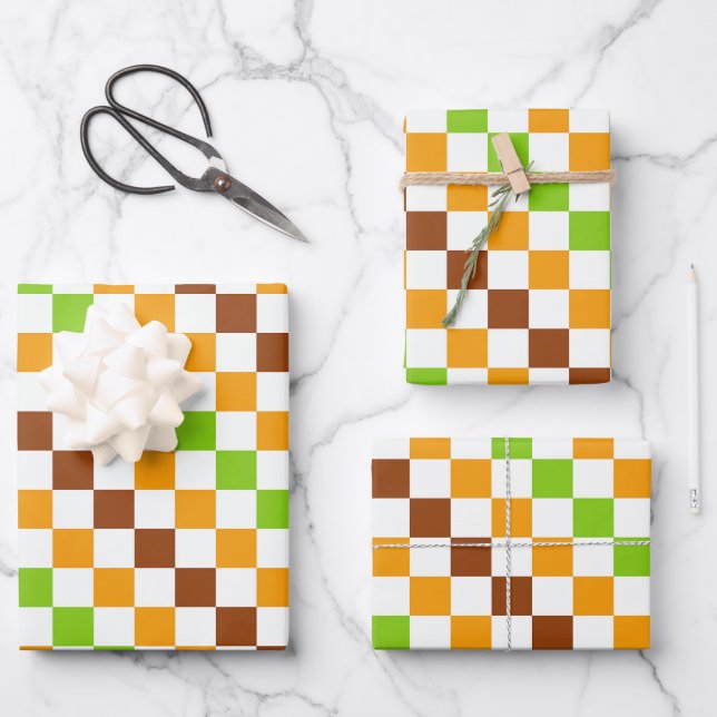 Harvest diagonal checkerboard pattern wrapping paper sheets (Front)