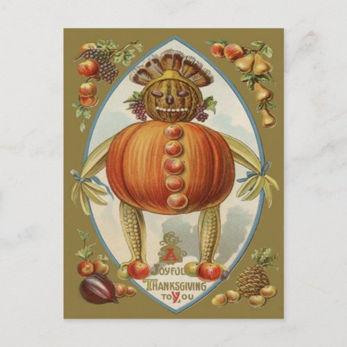Harvest Doll Pumpkin Apple Pear Corn Grape Postcard