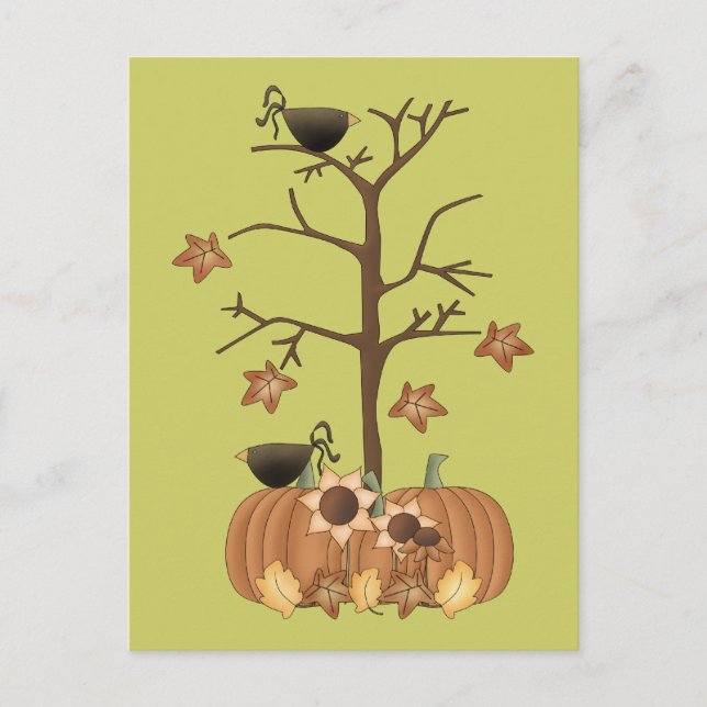 Harvest Fall Autumn Pumpkin Crow Leaves Postcard (Front)