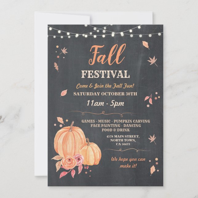Harvest Fall Festival Pumpkin Autumn Event Chalk Invitation (Front)