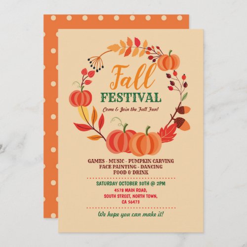Harvest Fall Festival Pumpkin Autumn Event Leaves Invitation