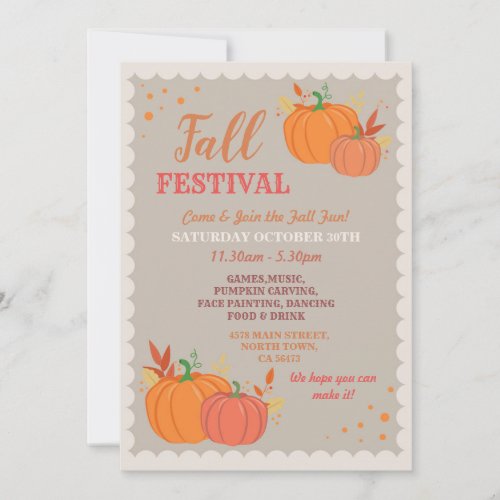 Harvest Fall Festival Pumpkin Leaves Autumn Event Invitation