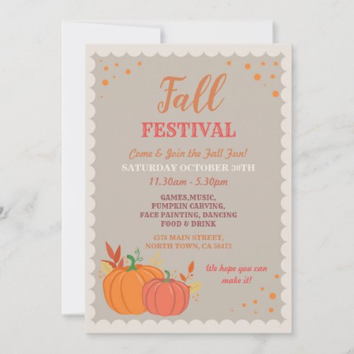 Harvest Fall Festival Pumpkin Leaves Autumn Event Invitation
