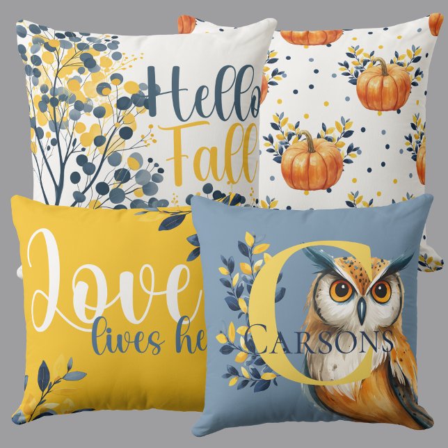 Harvest Family Roots Reversible Owl & Monogram Throw Pillow (Creator Uploaded)