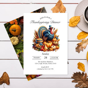 Harvest Feast w/ Turkey Thanksgiving Invitation