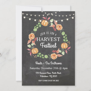 Harvest Festival Pumpkin Chalk Floral Invitation