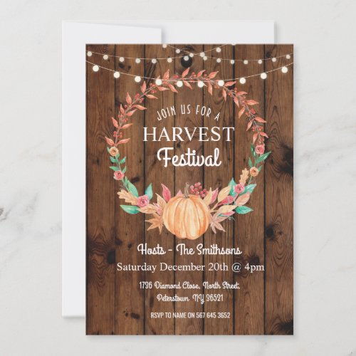 Harvest Festival Pumpkin Fall Wood Floral Invite