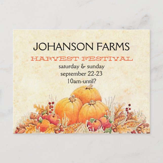 Harvest Festival Pumpkin Patch Postcard (Front)
