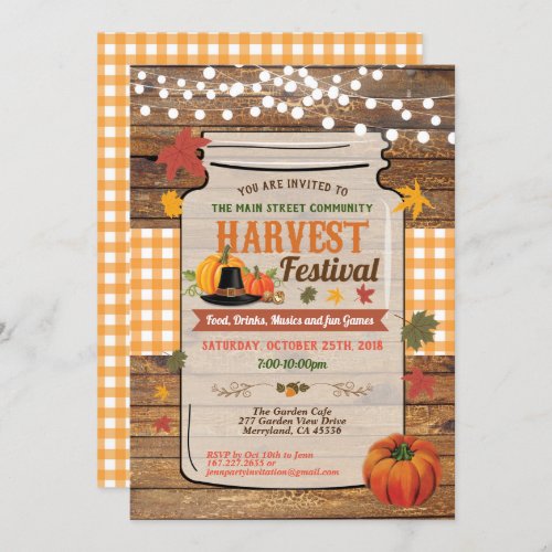 Harvest festival rustic wood mason jar party invitation