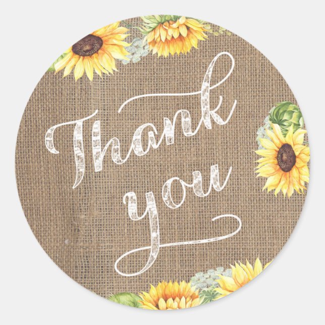Harvest Festival Sunflowers Thank You Favor Classic Round Sticker (Front)