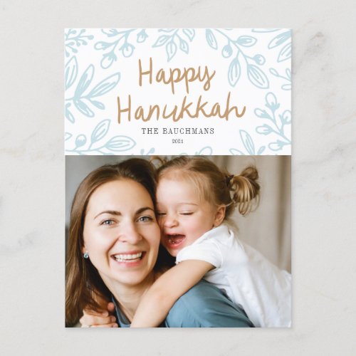 Harvest Floral Hanukkah Photo Holiday Postcard