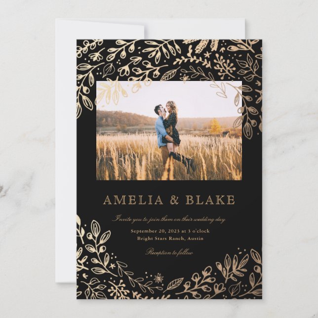 Harvest Flowers Photo Wedding Invitation (Front)