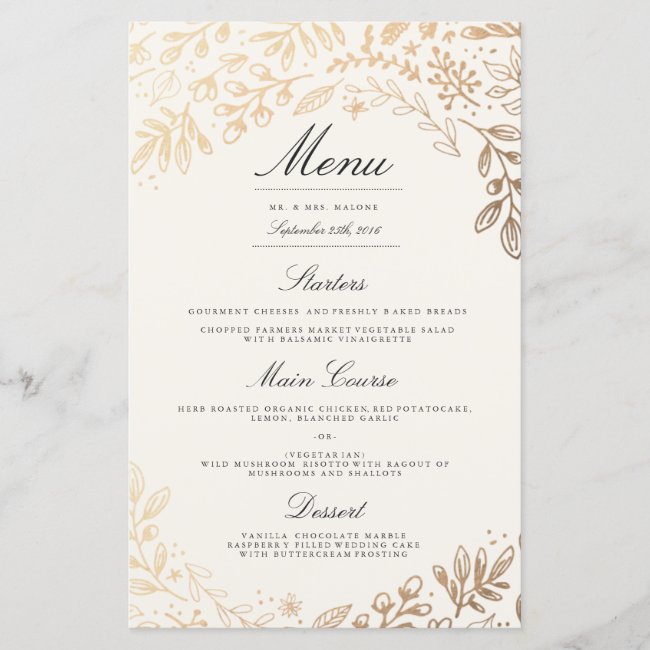 Harvest Flowers Wedding Dinner Menu
