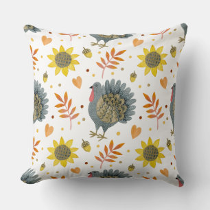 Harvest Folk Turkeys Throw Pillow