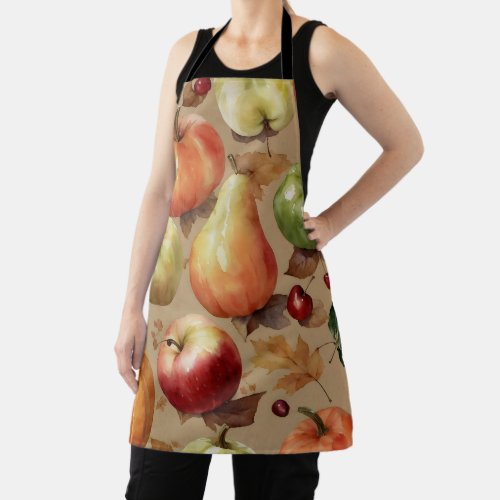 Harvest Fruit Autumn Watercolor Art Apron