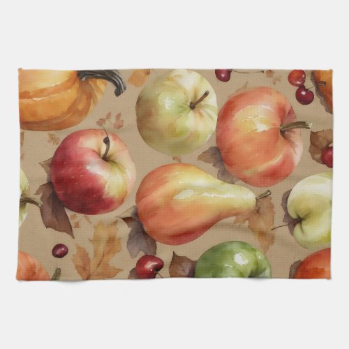 Harvest Fruit Autumn Watercolor Art Kitchen Towel