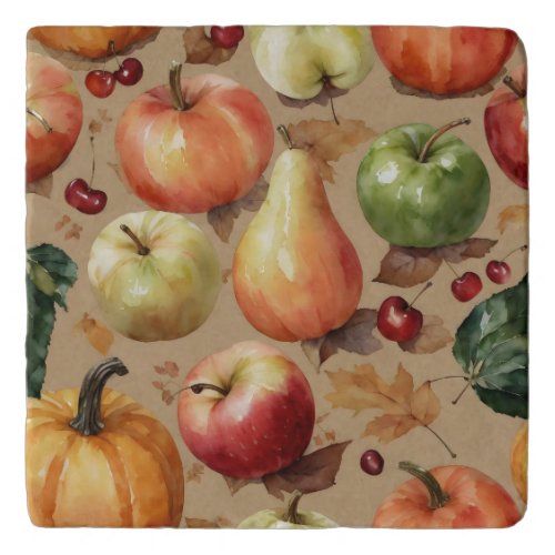 Harvest Fruit Autumn Watercolor Art Trivet