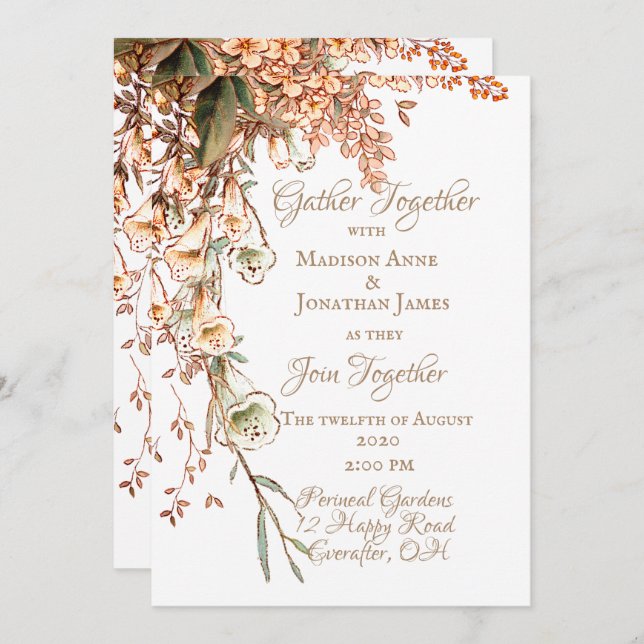 Harvest Garland Script Elegant Fall Wedding Invitation (Front/Back)