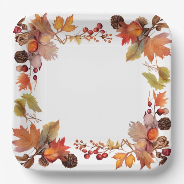 Harvest Glow: Wreath Harvest Paper Plates (Front)