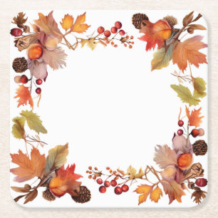Harvest Glow: Wreath Harvest Square Paper Coaster