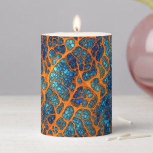 Harvest Gold and Blue Fractals Pillar Candle