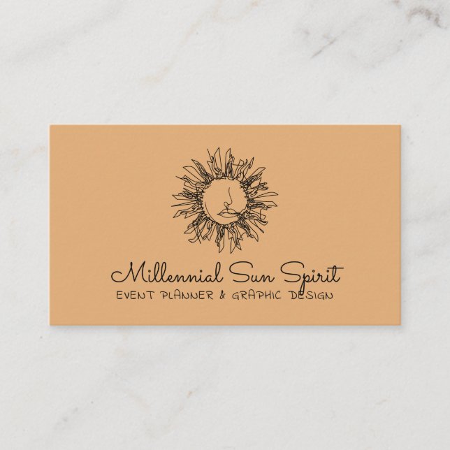 Harvest Gold Celestial Sun Face Business Card (Front)