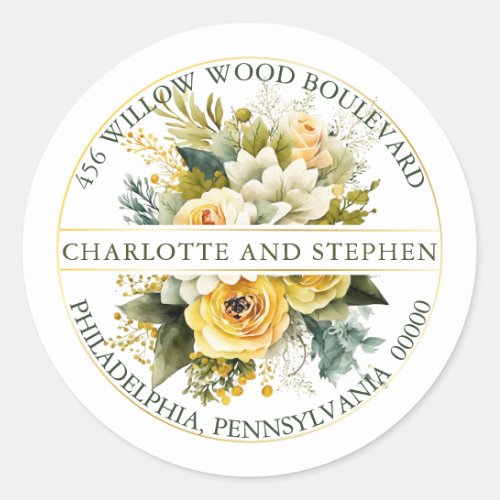 Harvest Gold  Cream Floral Bouquet Return Address Classic Round Sticker