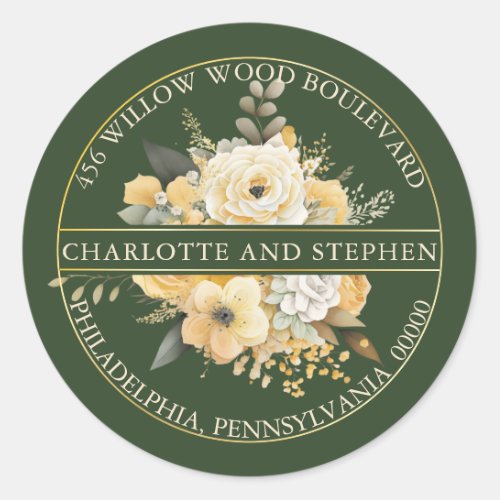 Harvest Gold  Cream Floral Bouquet Return Address Classic Round Sticker