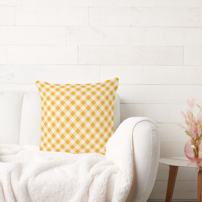 Harvest Gold Gingham Throw Pillow (Couch)