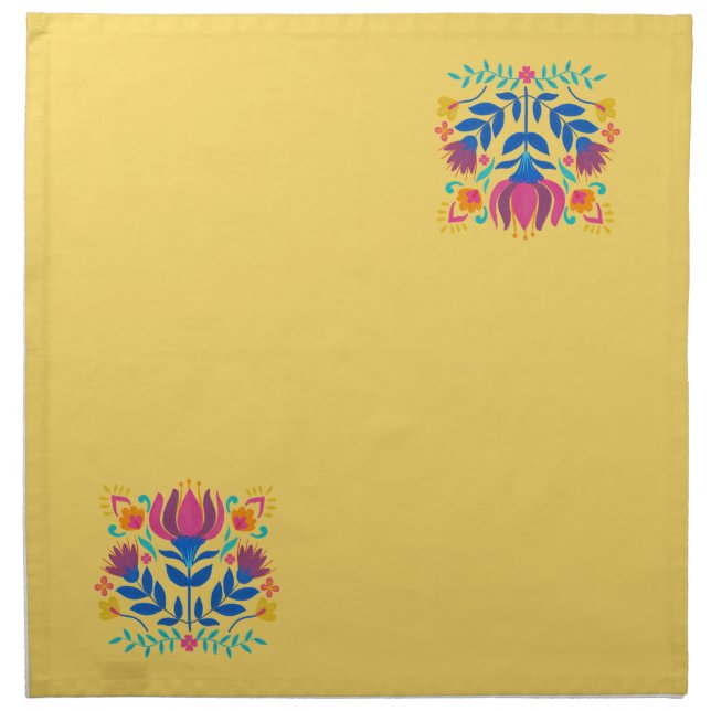 Harvest Gold Mexican Inspired Floral Cloth Napkins (Front)