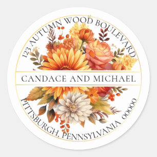 Harvest Gold Orange Floral Bouquet Return Address Classic Round Sticker