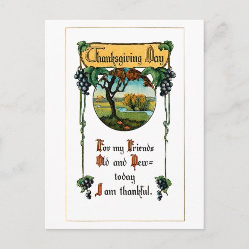 Harvest Grapes and Thanksgiving Greeting Holiday Postcard
