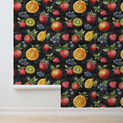 Harvest Grocery Fruit Pattern Chalk Drawing Wallpaper