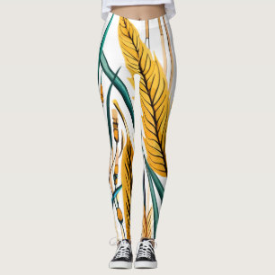 Harvest Harmony: A Wheat Pattern on a White Canvas Leggings