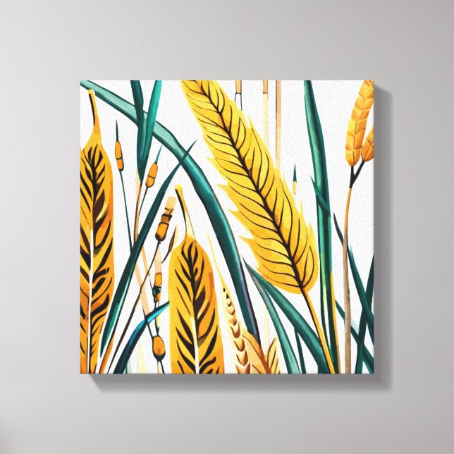 Harvest Harmony: A Wheat Pattern on a White Canvas Print (Front)