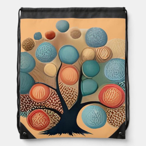 Harvest Hues Colorful Fruit Tree Drawstring Bag