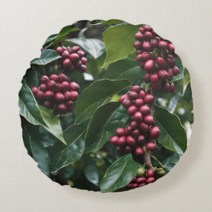**"Harvest in Bloom: Coffee Beans on the Tree"** Round Pillow