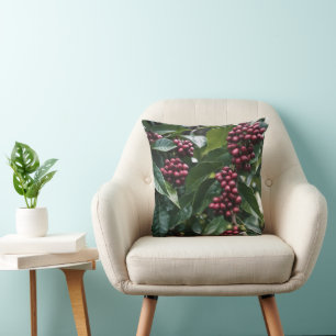 **"Harvest in Bloom: Coffee Beans on the Tree"** Throw Pillow