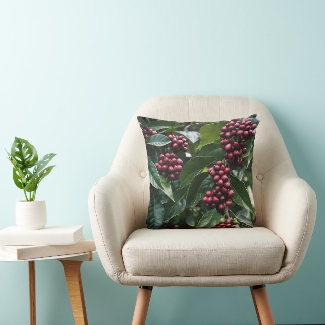 **"Harvest in Bloom: Coffee Beans on the Tree"** Throw Pillow (Chair)