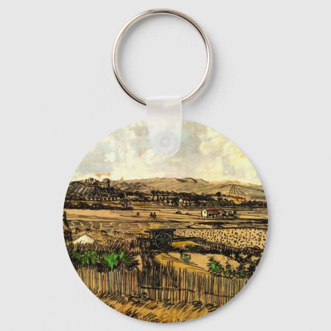 Harvest in Provence Montmajour by Vincent van Gogh Keychain (Front)