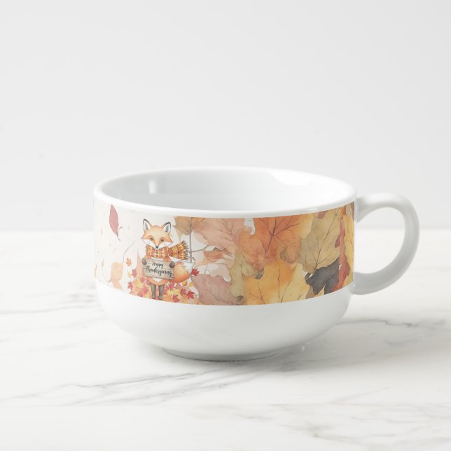Harvest Joy – Whimsical Fox Thanksgiving Soup Mug (Left)