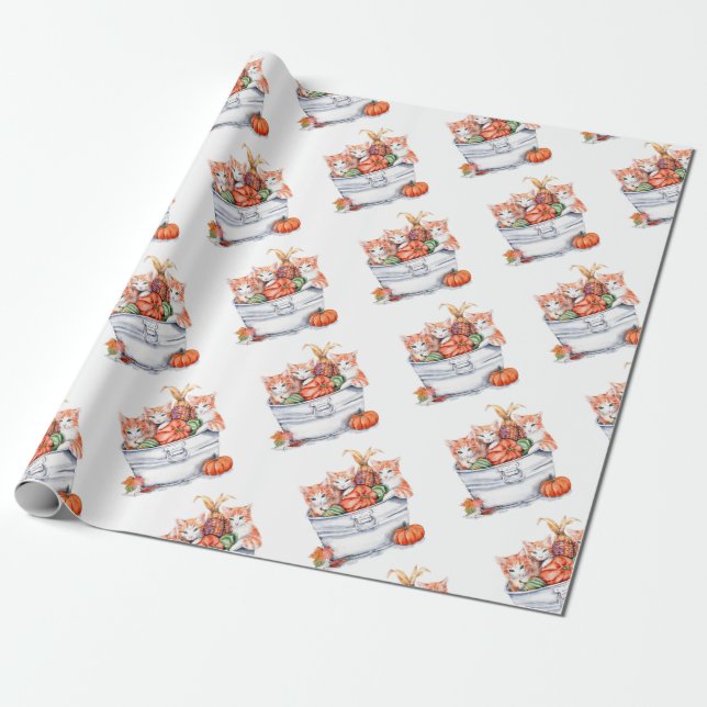 Harvest Kittens Wrapping Paper (Unrolled)