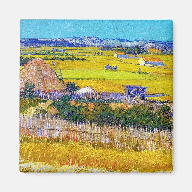 Harvest Landscape with Blue Cart Vincent Van Gogh Magnet (Front)