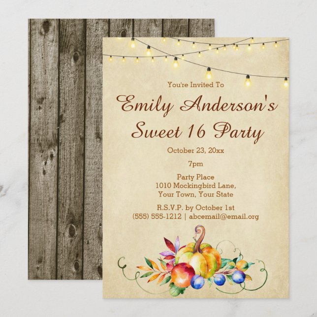 Harvest Lights Sweet 16 Birthday Invitation (Front/Back)