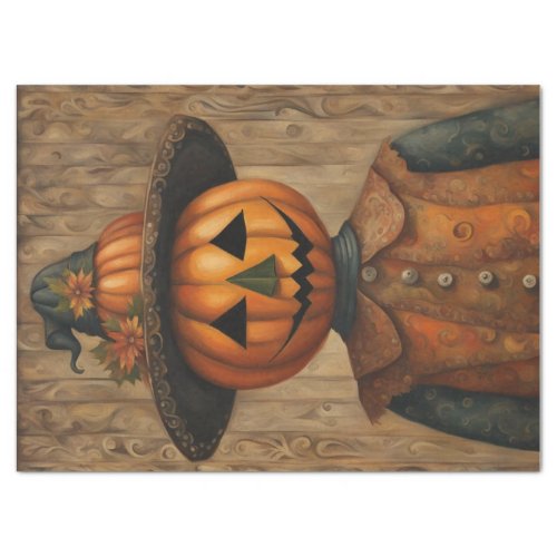 Harvest Magic Folk Art Pumpkin Head Decoupage  Tissue Paper